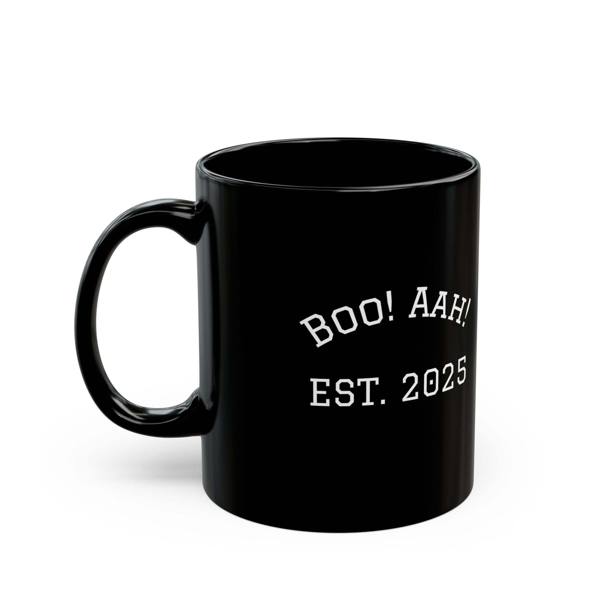 Halloween Themed Black Mug - 'Boo! Aah! Est. 2025'