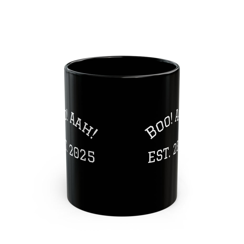 Halloween Themed Black Mug - 'Boo! Aah! Est. 2025'